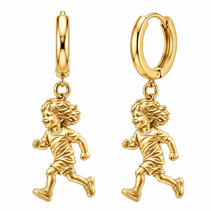 Running Child Joy Huggie Charm Earrings – 18K gold, front view