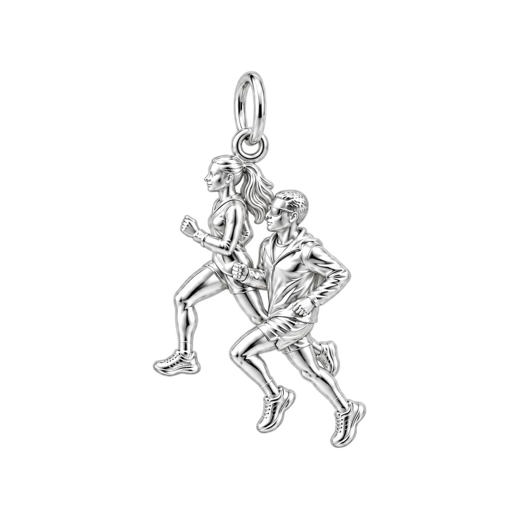 Running Partners Charm Bracelet – Personalized Couple Gift – silver charm, front view