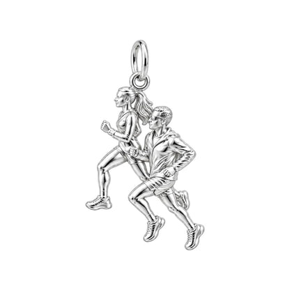 Running Partners Charm Bracelet – Personalized Couple Gift – silver charm, front view