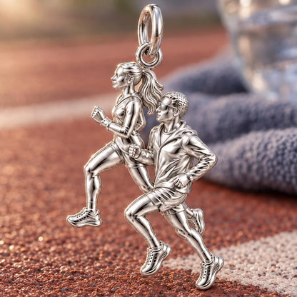 Running Partners Charm Bracelet – Personalized Couple Gift – macro detail of the charm