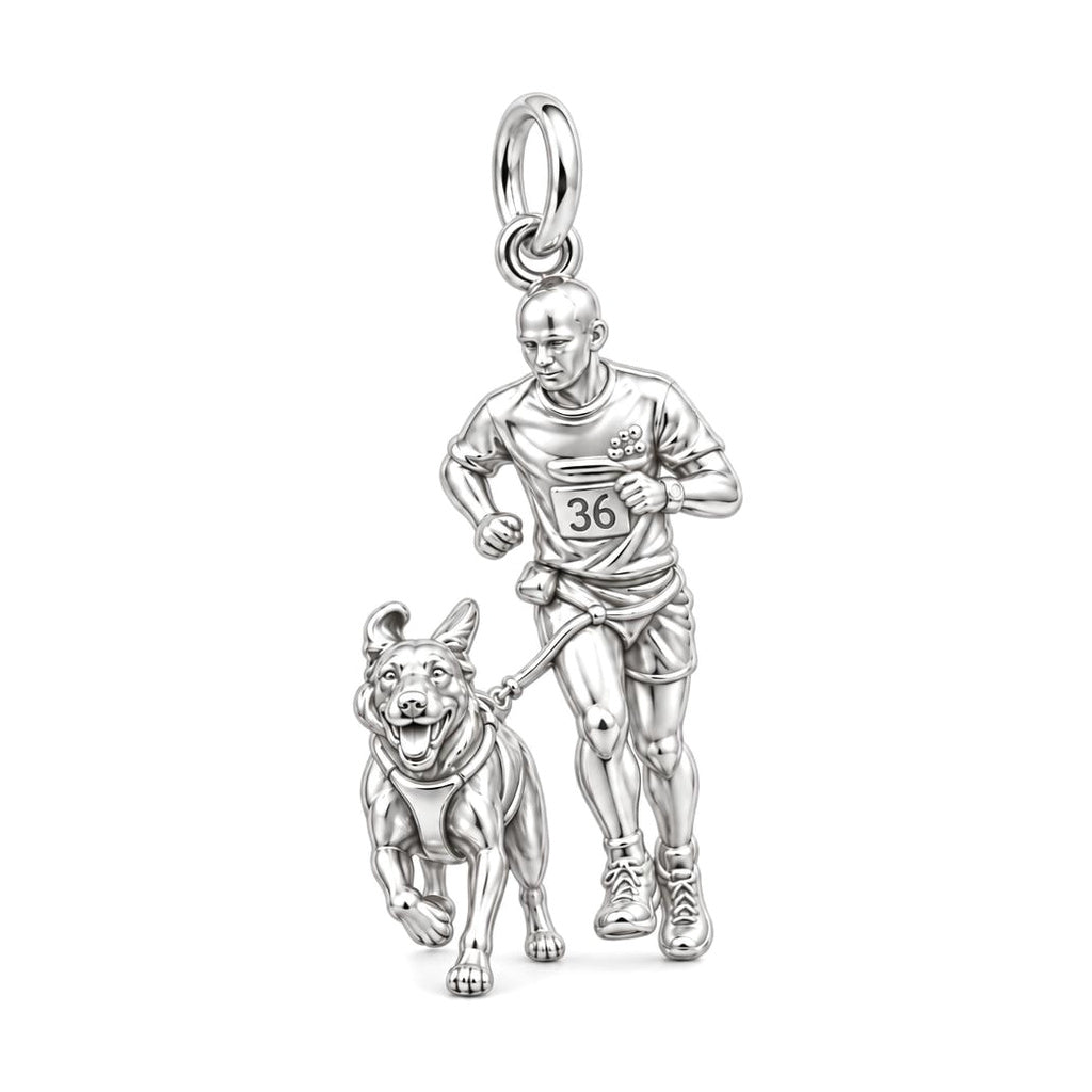 Running Partners Charm Bracelet – Personalized Dog Mom Gift – silver charm, front view