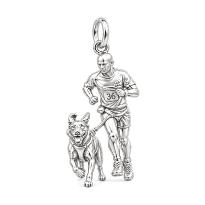 Running Partners Charm Bracelet – Personalized Dog Mom Gift – silver charm, front view