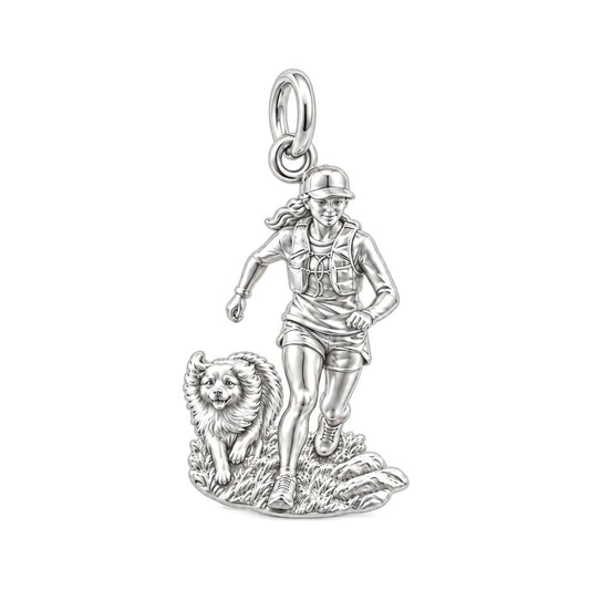 Running Together Charm Bracelet – Personalized Dog Mom Gift – silver charm, front view