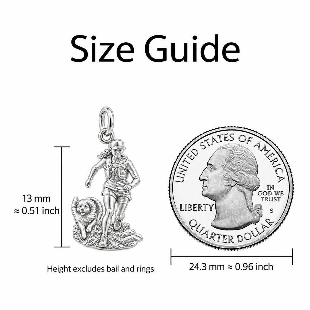 Running Together Charm Bracelet – Personalized Dog Mom Gift – size guide, 13 mm charm next to a quarter