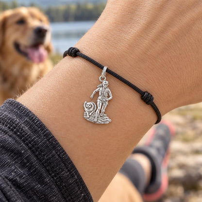 Running Together Charm Bracelet – Personalized Dog Mom Gift – worn on the wrist on a black cord bracelet