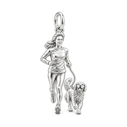 Running Together Forever Charm Bracelet – Personalized Dog Mom Gift – silver charm, front view