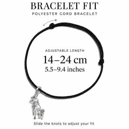 Running Together Forever Charm Bracelet – Personalized Dog Mom Gift – adjustable black cord bracelet, 14–24 cm