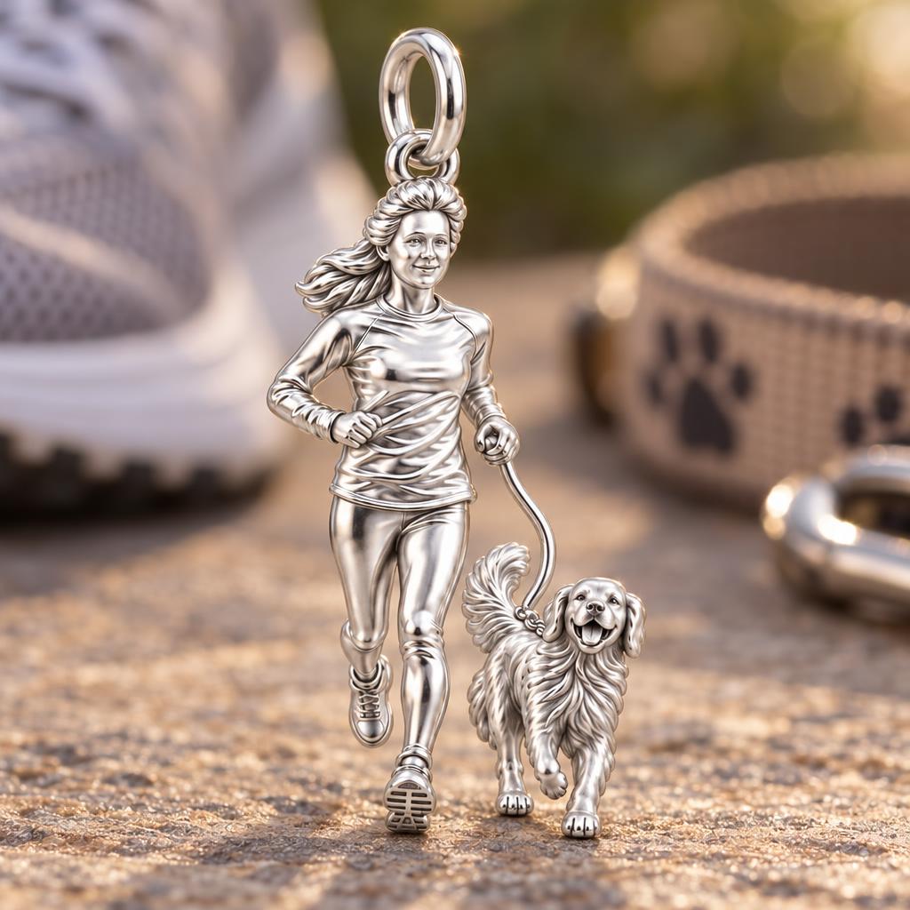Running Together Forever Charm Bracelet – Personalized Dog Mom Gift – macro detail of the charm