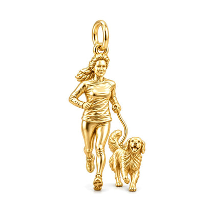 Running Together Forever Charm Bracelet – Personalized Dog Mom Gift – 18K gold charm, front view