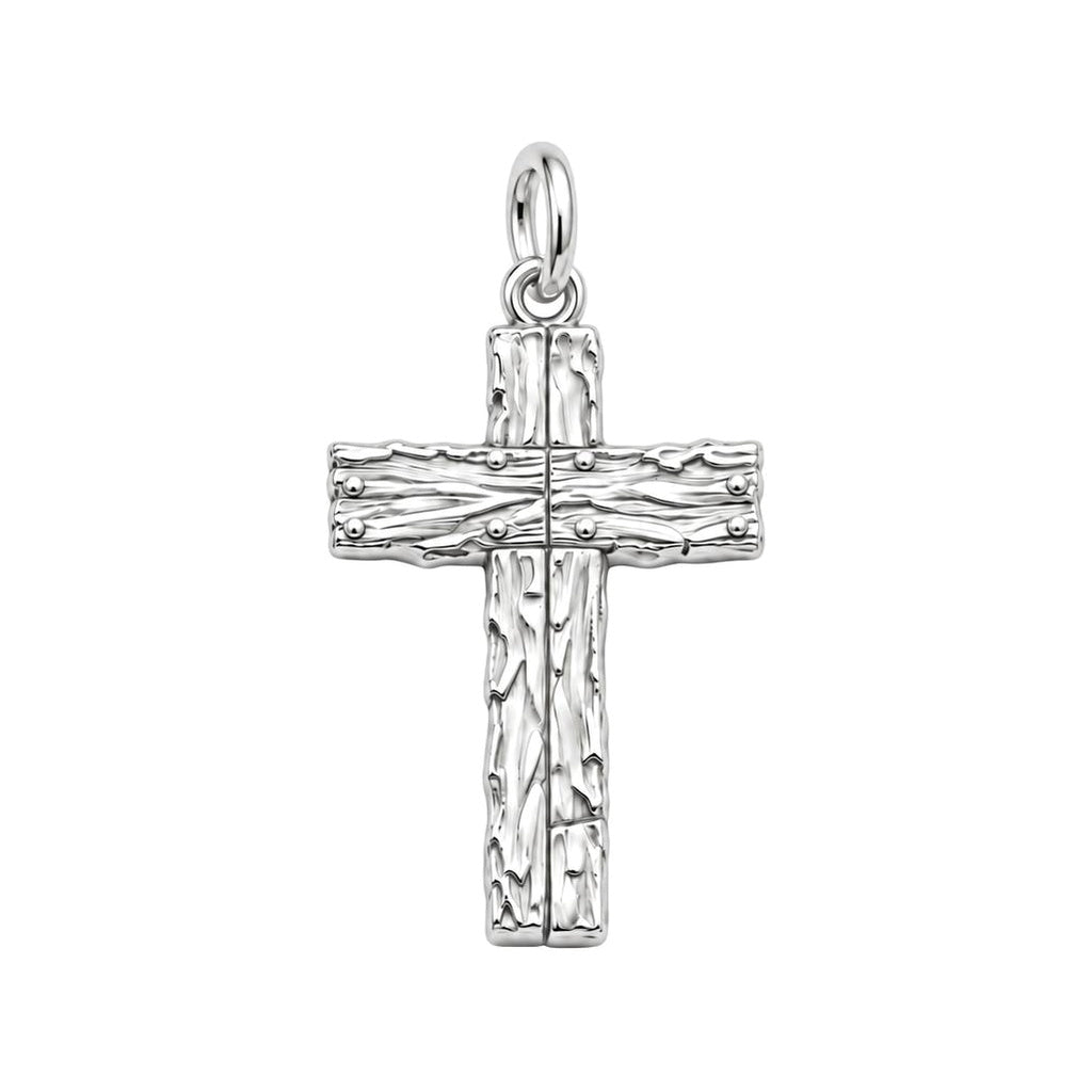 Rustic Bark Cross Charm and Polyester Cord Bracelet Set