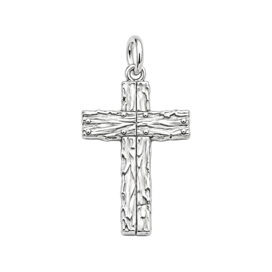 Rustic Bark Cross Charm and Polyester Cord Bracelet Set