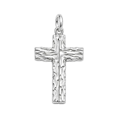 Rustic Bark Cross Charm and Polyester Cord Bracelet Set