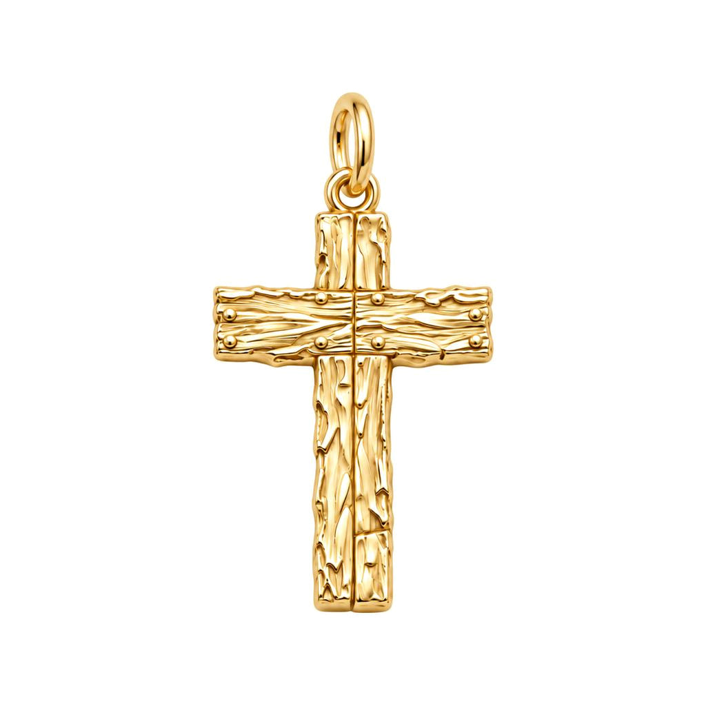 Rustic Bark Cross Charm and Polyester Cord Bracelet Set