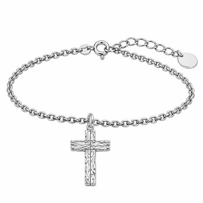 Rustic Bark Cross Charm Bracelet Set – silver, front view