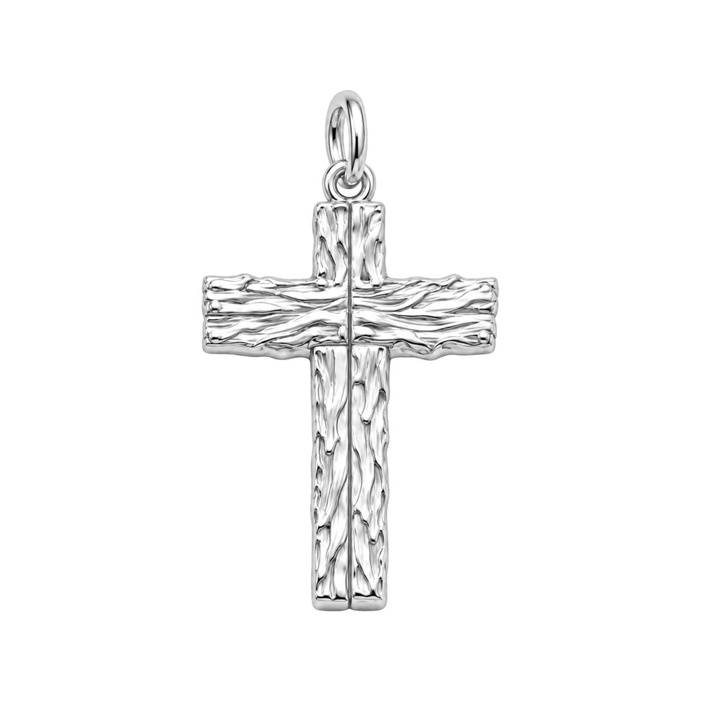 Rustic Bark Cross Charm Necklace Set – back of the charm, engraving area