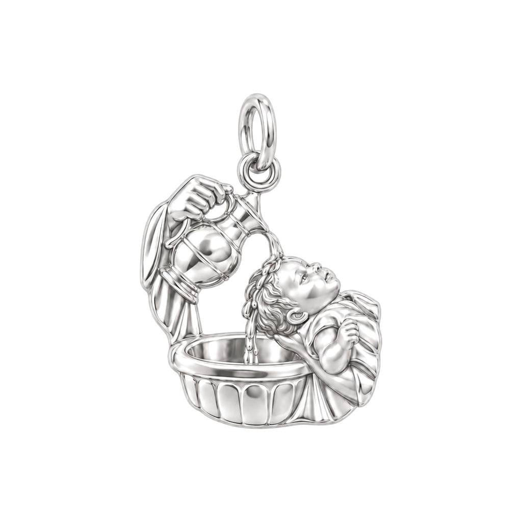 Sacred Baptism Moment Charm Bracelet – Personalized Memorial Gift – silver charm, front view