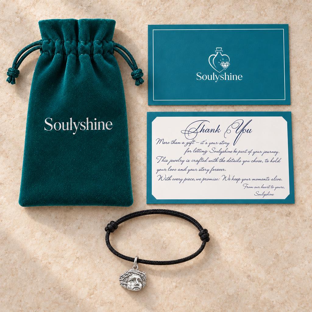 Sacred Crown Of Thorns Charm Bracelet – Personalized Priest Gift – Soulyshine velvet pouch and gift card