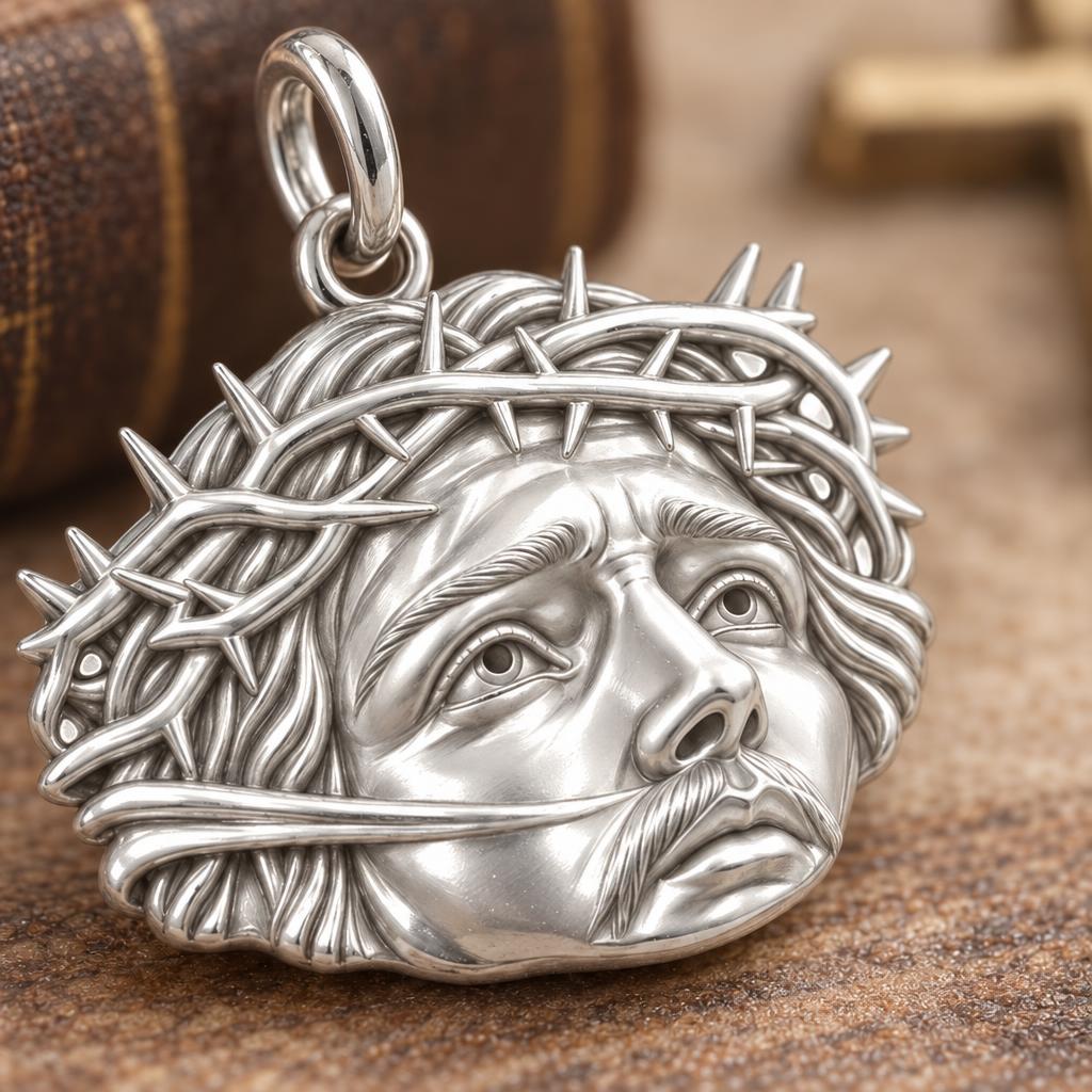 Sacred Crown Of Thorns Charm Bracelet – Personalized Priest Gift – macro detail of the charm