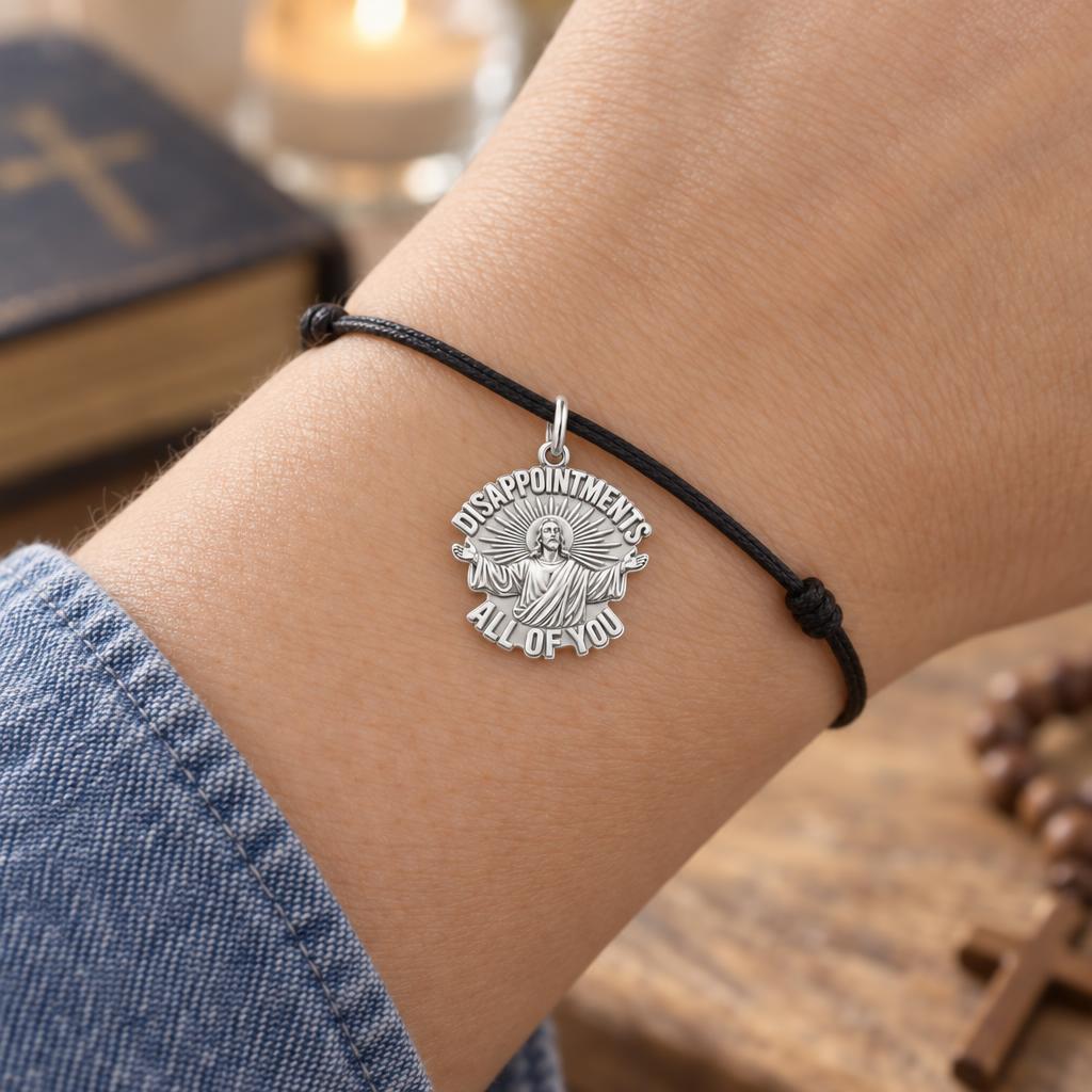 Sacred Heart Compassion Charm Bracelet – Personalized Gift – worn on the wrist on a black cord bracelet
