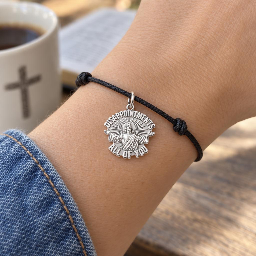 Sacred Heart Compassion Charm Bracelet – Personalized Gift – worn on the wrist on a black cord bracelet