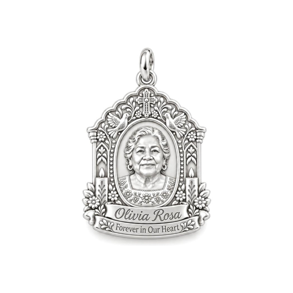 Sacred Remembrance Charm Bracelet – Personalized Memorial Gift – silver plated 2 cm charm, front view