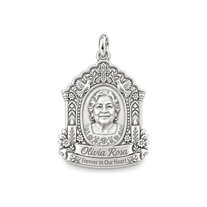 Sacred Remembrance Charm Bracelet – Personalized Memorial Gift – silver plated 2 cm charm, front view