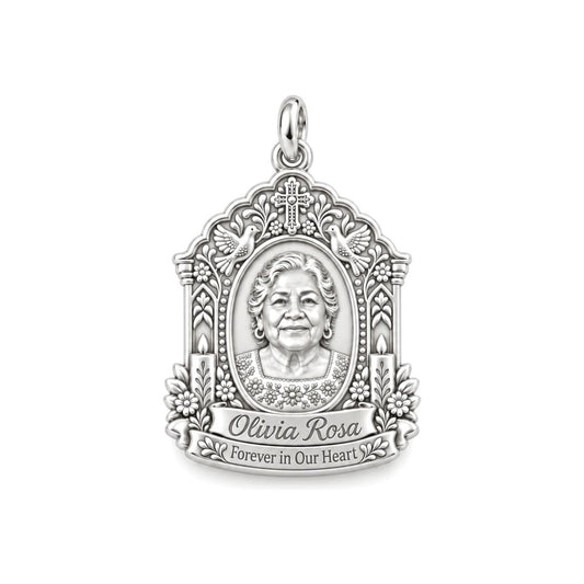 Sacred Remembrance Charm Bracelet – Personalized Memorial Gift – silver plated 2 cm charm, front view