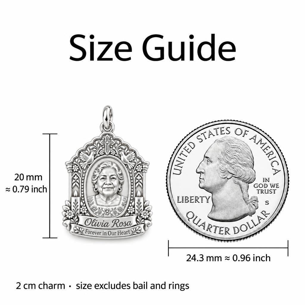 Sacred Remembrance Charm Bracelet – Personalized Memorial Gift – size guide, 2 cm charm next to a quarter