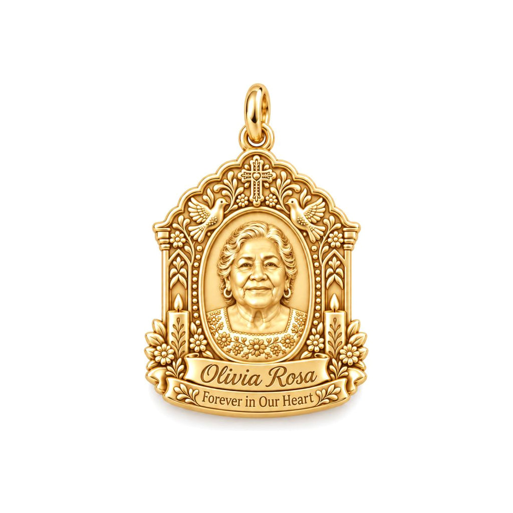 Sacred Remembrance Charm Bracelet – Personalized Memorial Gift – 18K gold plated 2 cm charm, front view