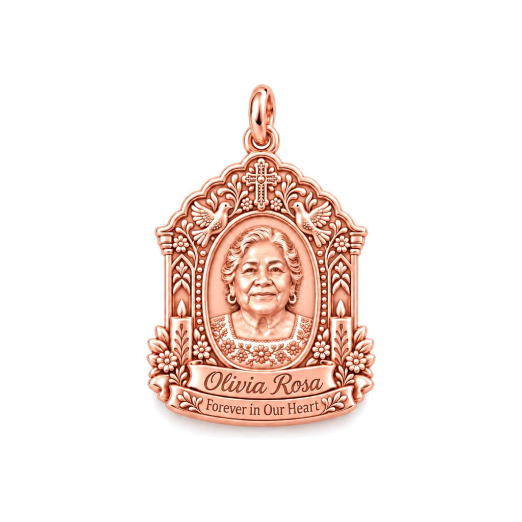 Sacred Remembrance Charm Bracelet – Personalized Memorial Gift – rose gold 2 cm charm, front view