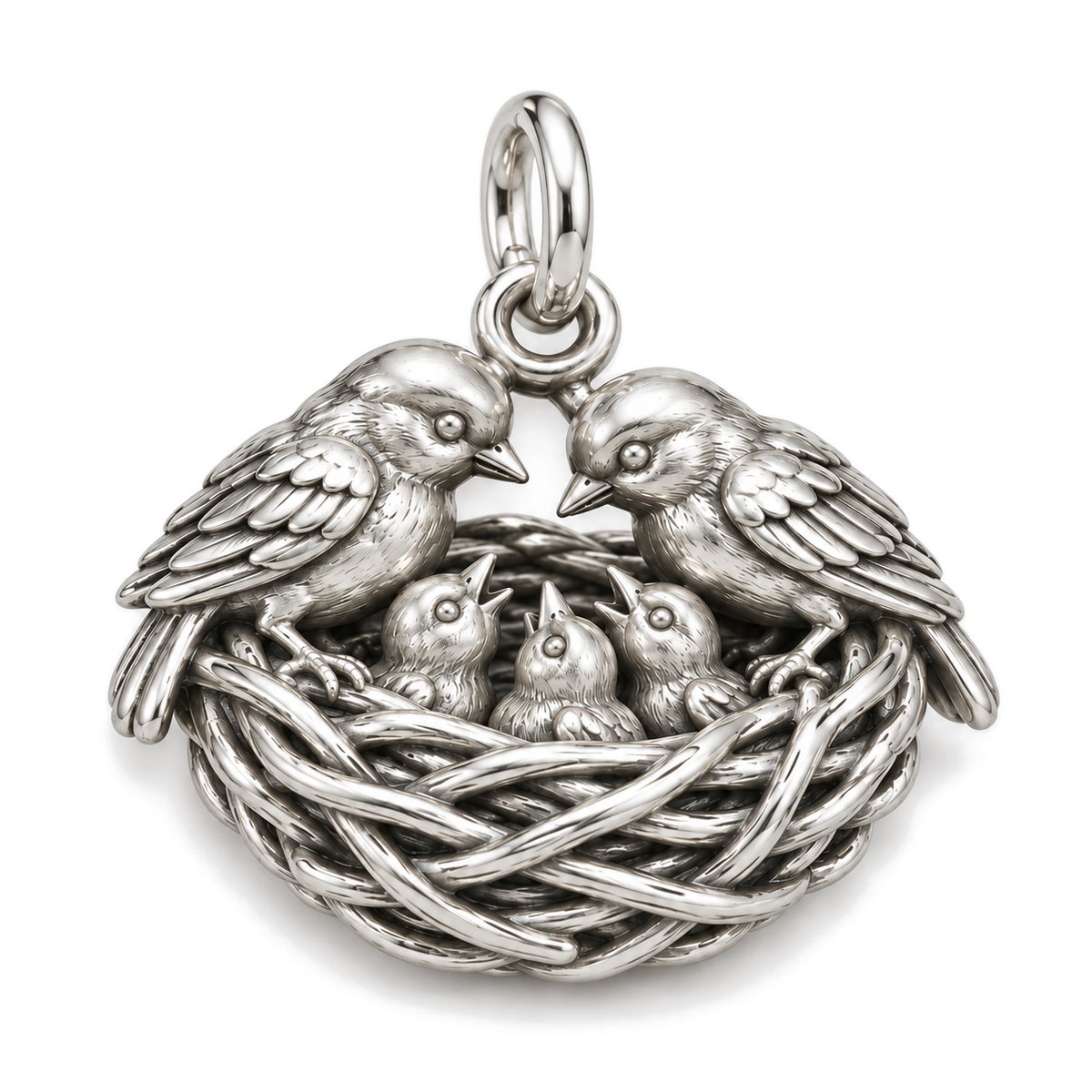 Safe in the Nest Charm — Silver Super Macro | charm-topics-remaining-444-2026-09-14 | topic-144