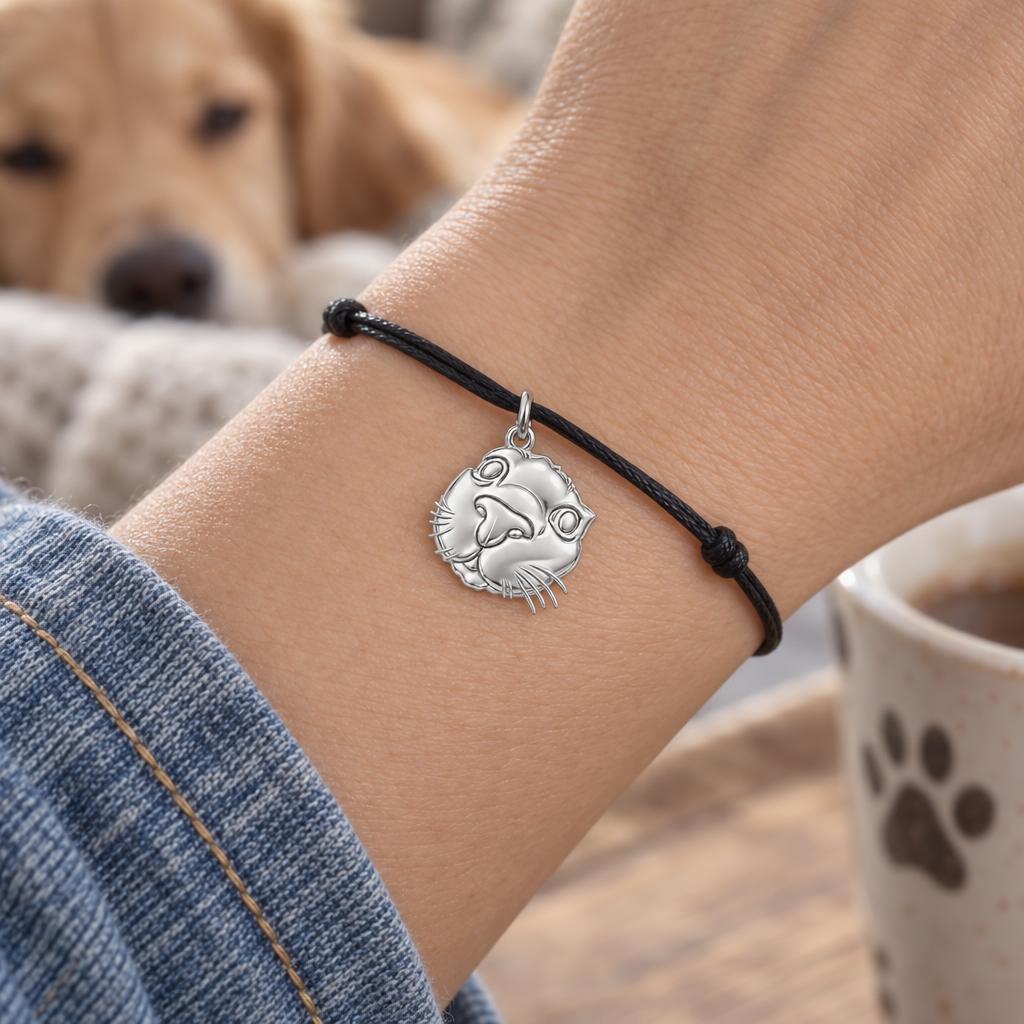 Safe in Your Hands Charm Bracelet – Personalized Dog Mom Gift – worn on the wrist on a black cord bracelet