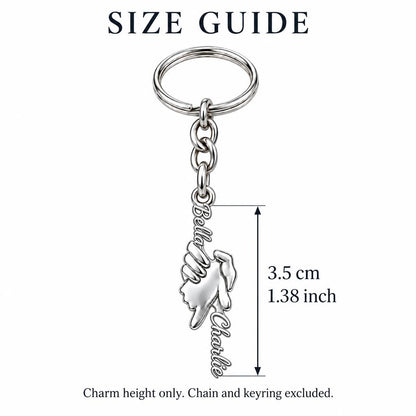 Safe in Your Hands Charm Keychain – size guide, 3.5 cm (1.38 in) charm, chain and keyring excluded