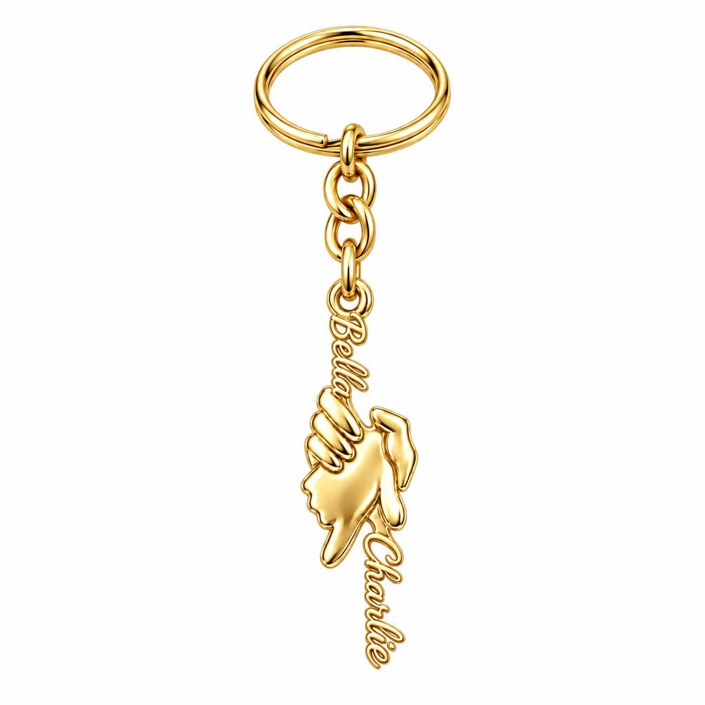 Safe in Your Hands Charm Keychain – 18K gold, front view