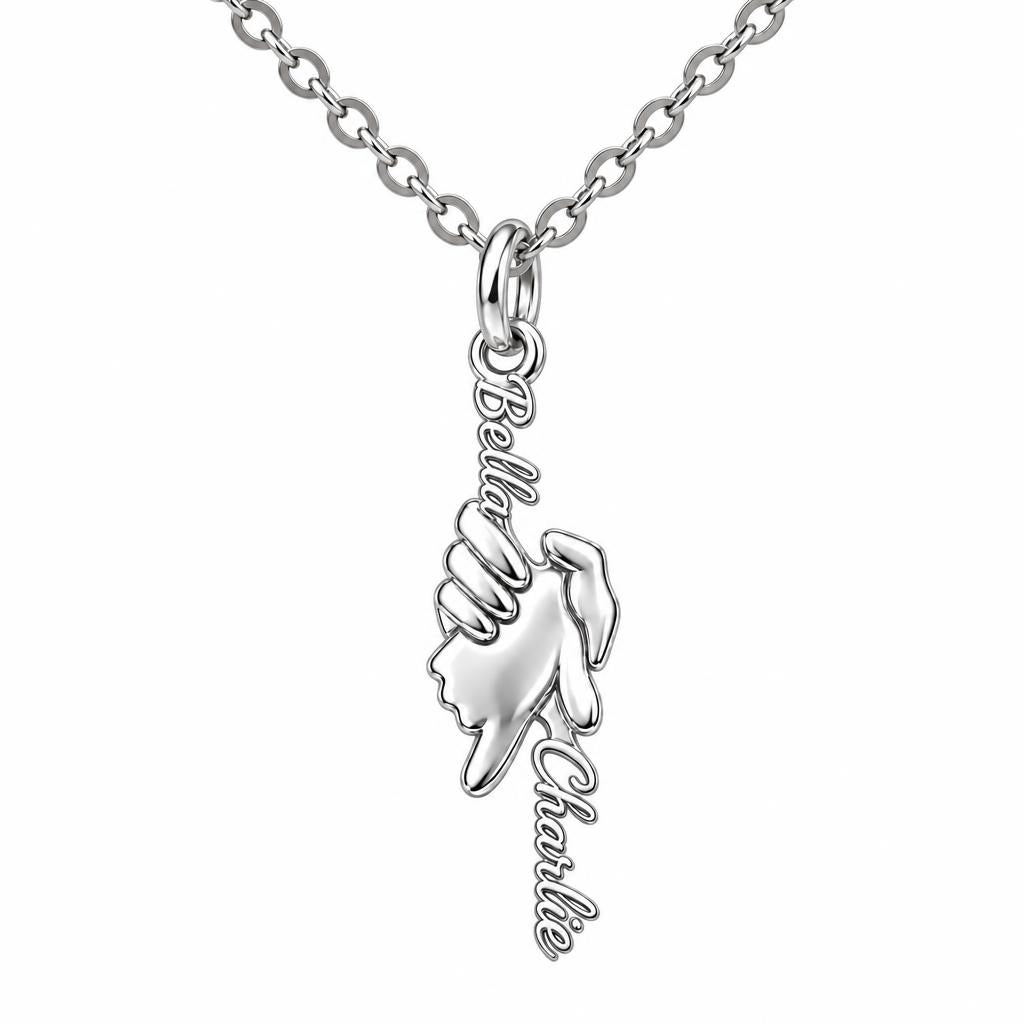 Safe in Your Hands Charm Necklace Set – silver, front view