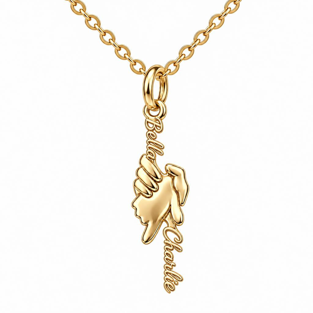 Safe in Your Hands Charm Necklace Set – 18K gold, front view