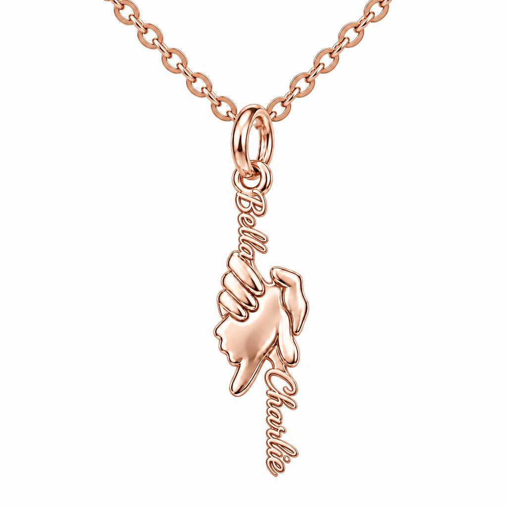 Safe in Your Hands Charm Necklace Set – rose gold, front view