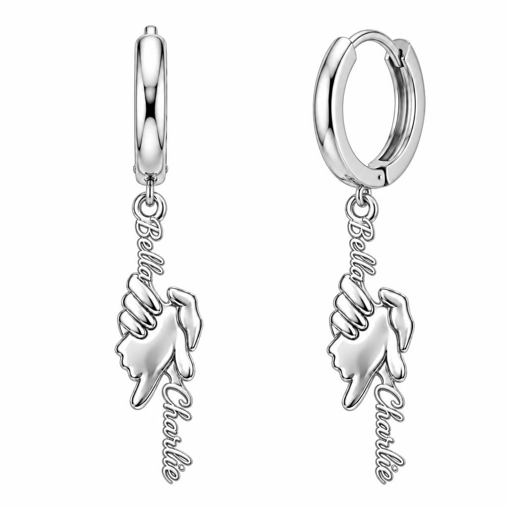 Safe in Your Hands Huggie Charm Earrings – silver, front view
