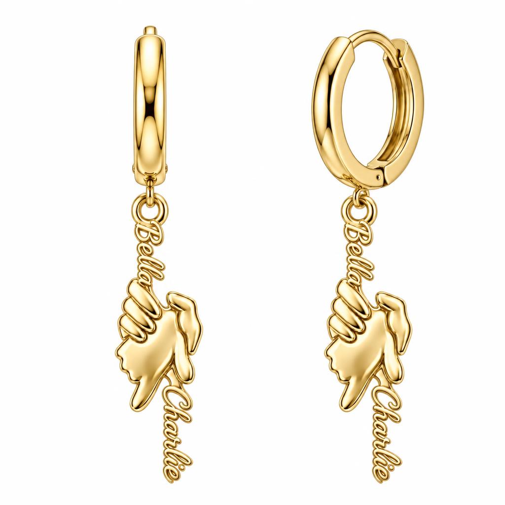 Safe in Your Hands Huggie Charm Earrings – 18K gold, front view