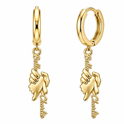 Safe in Your Hands Huggie Charm Earrings – 18K gold, front view