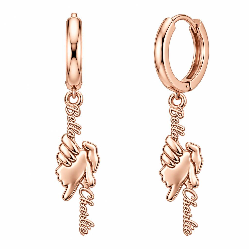 Safe in Your Hands Huggie Charm Earrings – rose gold, front view