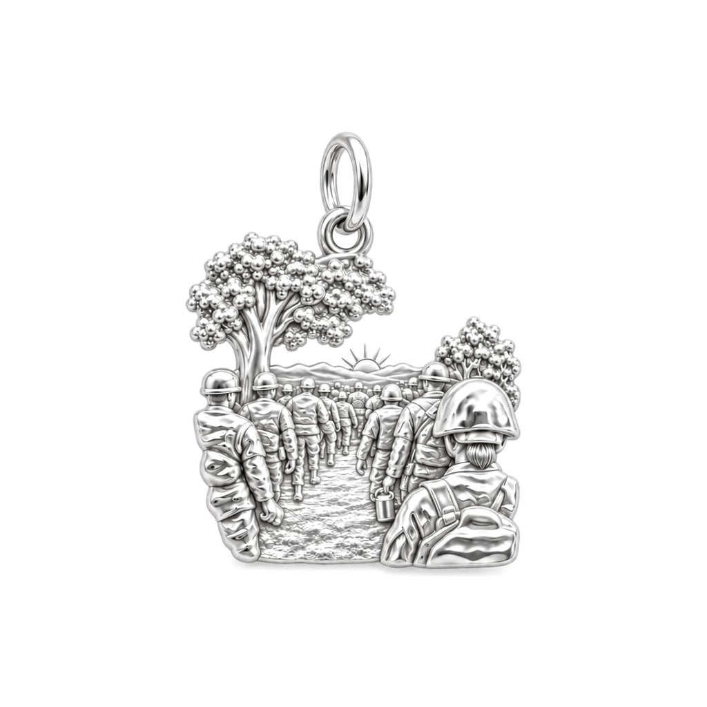 Safe Return Soldiers Charm Bracelet – Personalized Veteran Gift – silver charm, front view
