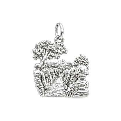 Safe Return Soldiers Charm Bracelet – Personalized Veteran Gift – silver charm, front view