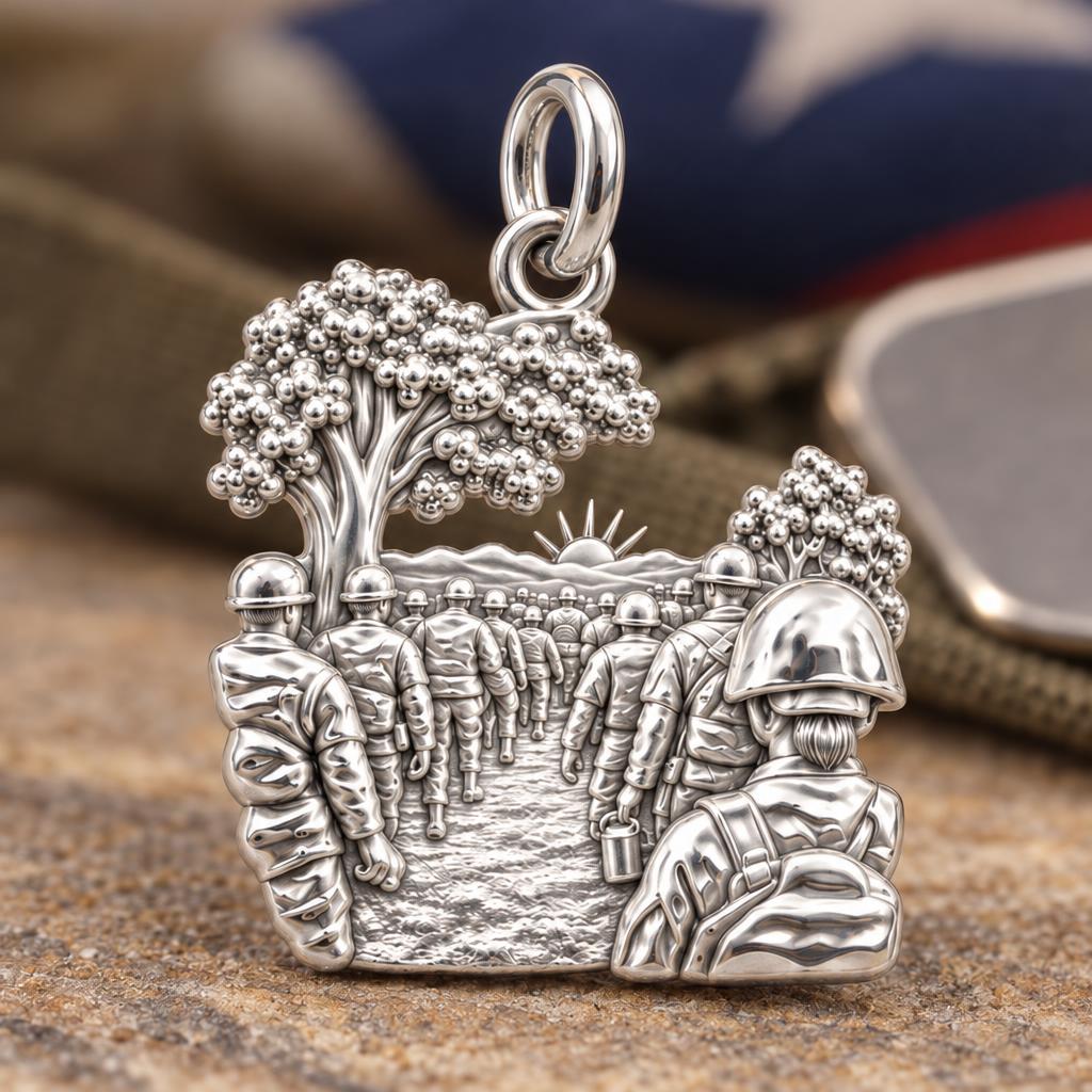Safe Return Soldiers Charm Bracelet – Personalized Veteran Gift – macro detail of the charm