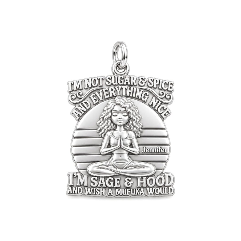 Sage and Hood Zen Charm Bracelet – Personalized Bestie Gift – silver plated 3 cm charm, front view