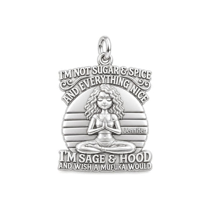 Sage and Hood Zen Charm Bracelet – Personalized Bestie Gift – silver plated 3 cm charm, front view