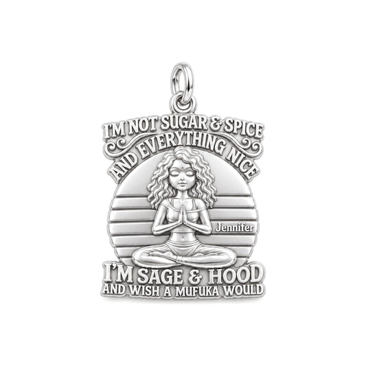 Sage and Hood Zen Charm Bracelet – Personalized Bestie Gift – silver plated 3 cm charm, front view