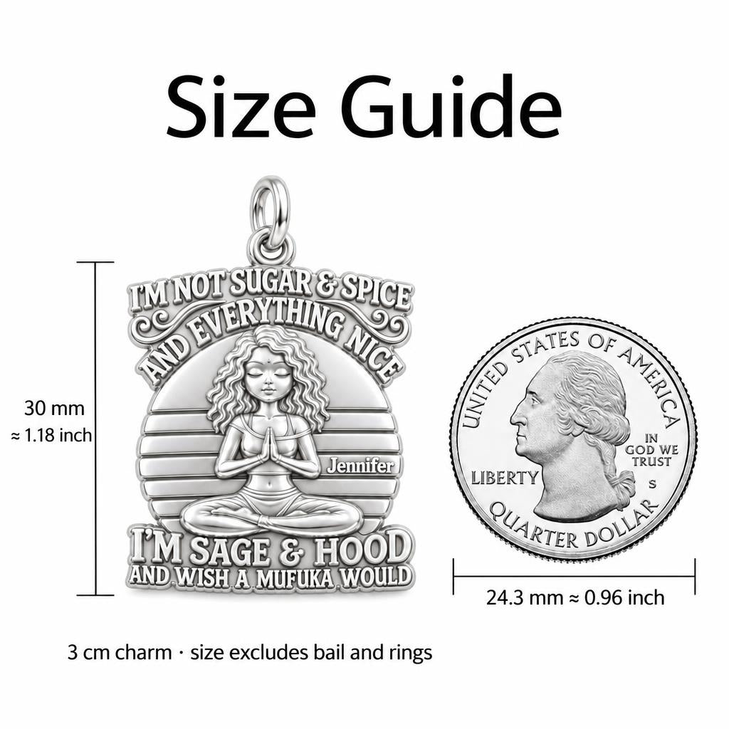 Sage and Hood Zen Charm Bracelet – Personalized Bestie Gift – size guide, 3 cm charm next to a quarter