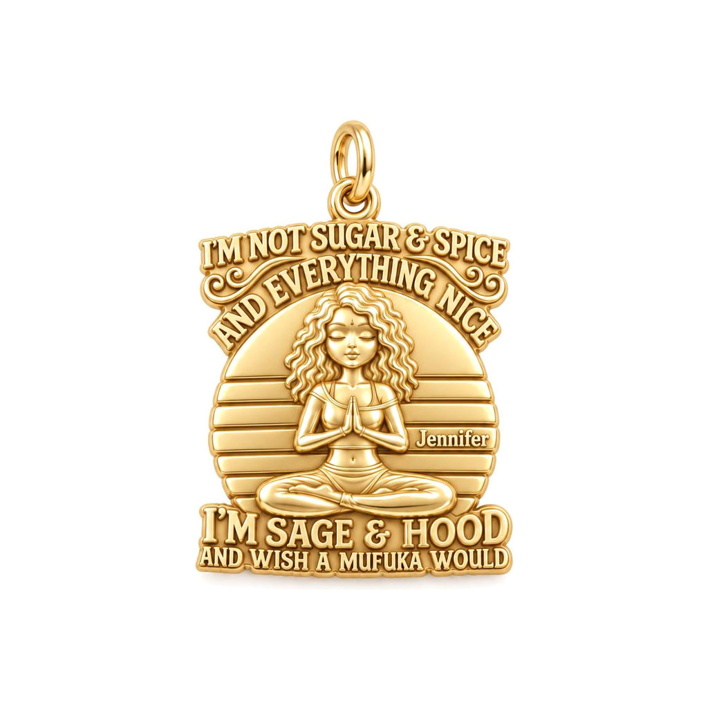 Sage and Hood Zen Charm Bracelet – Personalized Bestie Gift – 18K gold plated 3 cm charm, front view