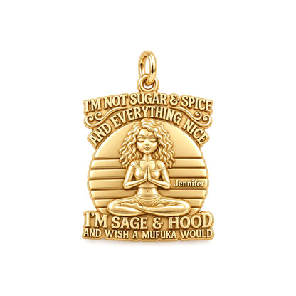 Sage and Hood Zen Charm Bracelet – Personalized Bestie Gift – 18K gold plated 3 cm charm, front view